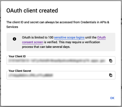 The Client ID and Secret