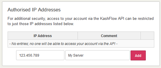 Authorised IP Addresses in KashFlow.