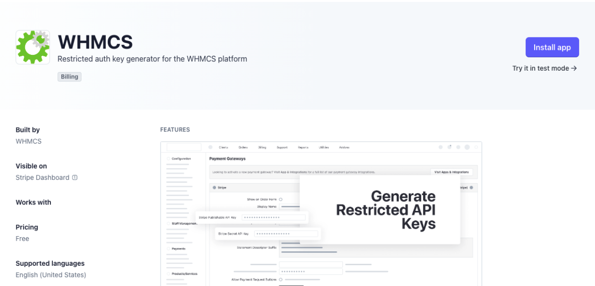 Add Restricted API Keys to Stripe - WHMCS