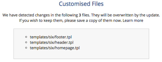 The list of customized files