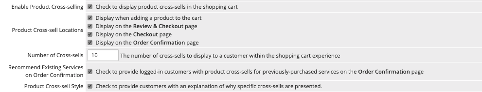 Cross-selling settings in the Ordering Tab
